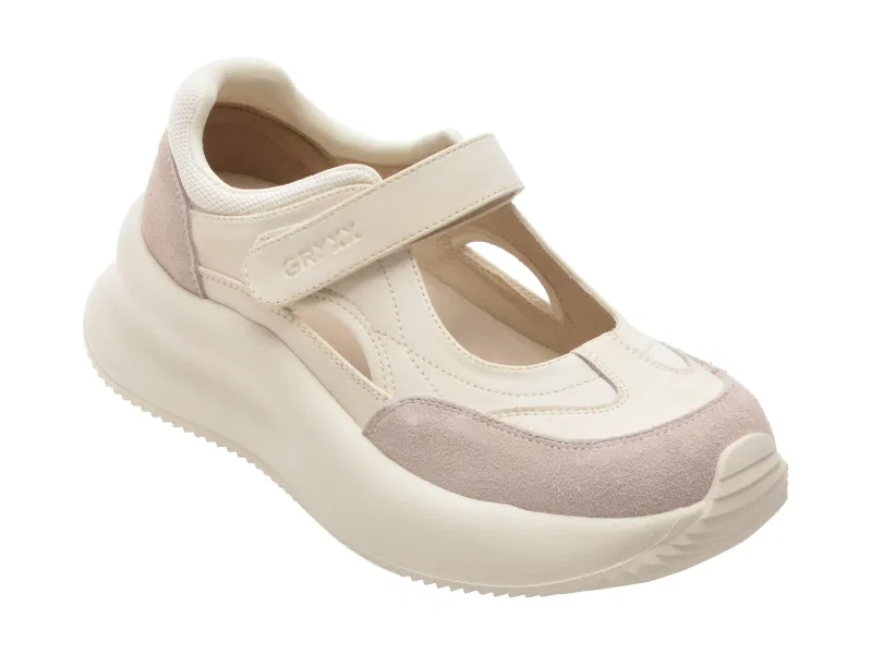 Pantofi sport GRYXX albi, 5L108, din piele naturala
